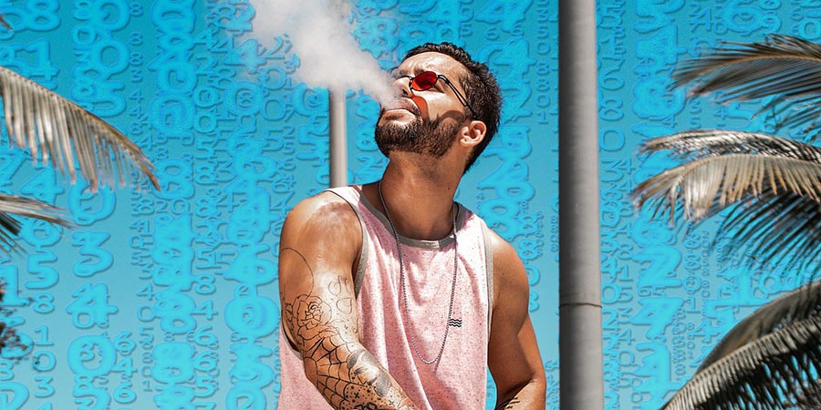 man with tattoos wearing sunglasses and vaping