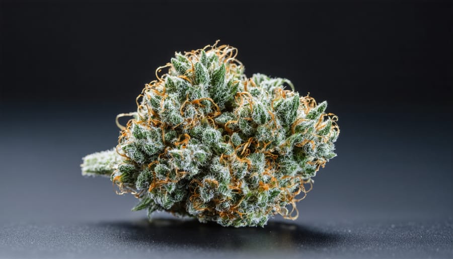 Macro photograph of cannabis trichomes showing crystalline structures where THCP naturally occurs