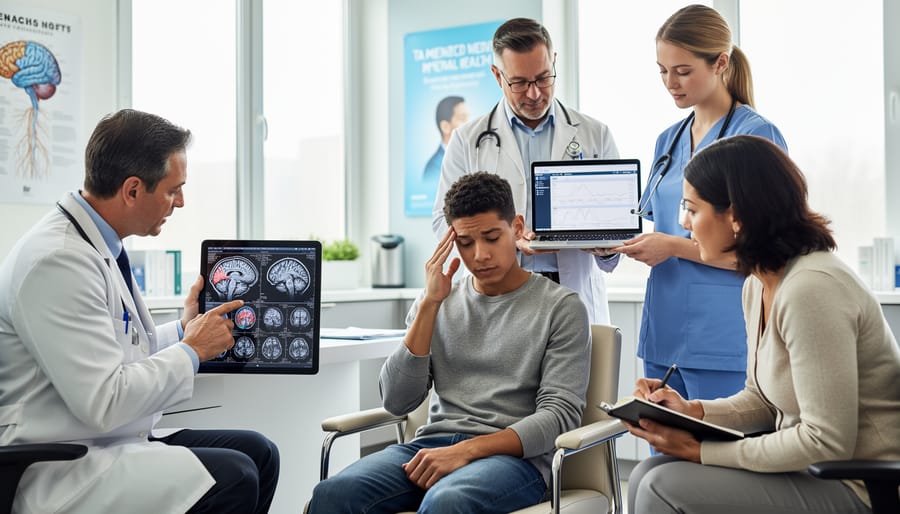 Doctor and patient in consultation discussing integrated treatment approach for depression and migraines