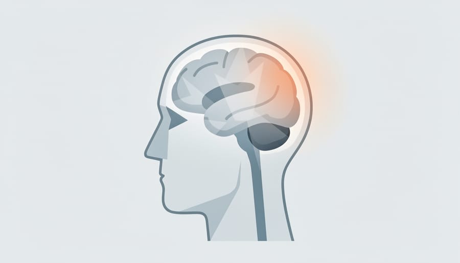 Head-shaped glass sculpture with faint swirling light inside, symbolizing neurological aspects of migraine.